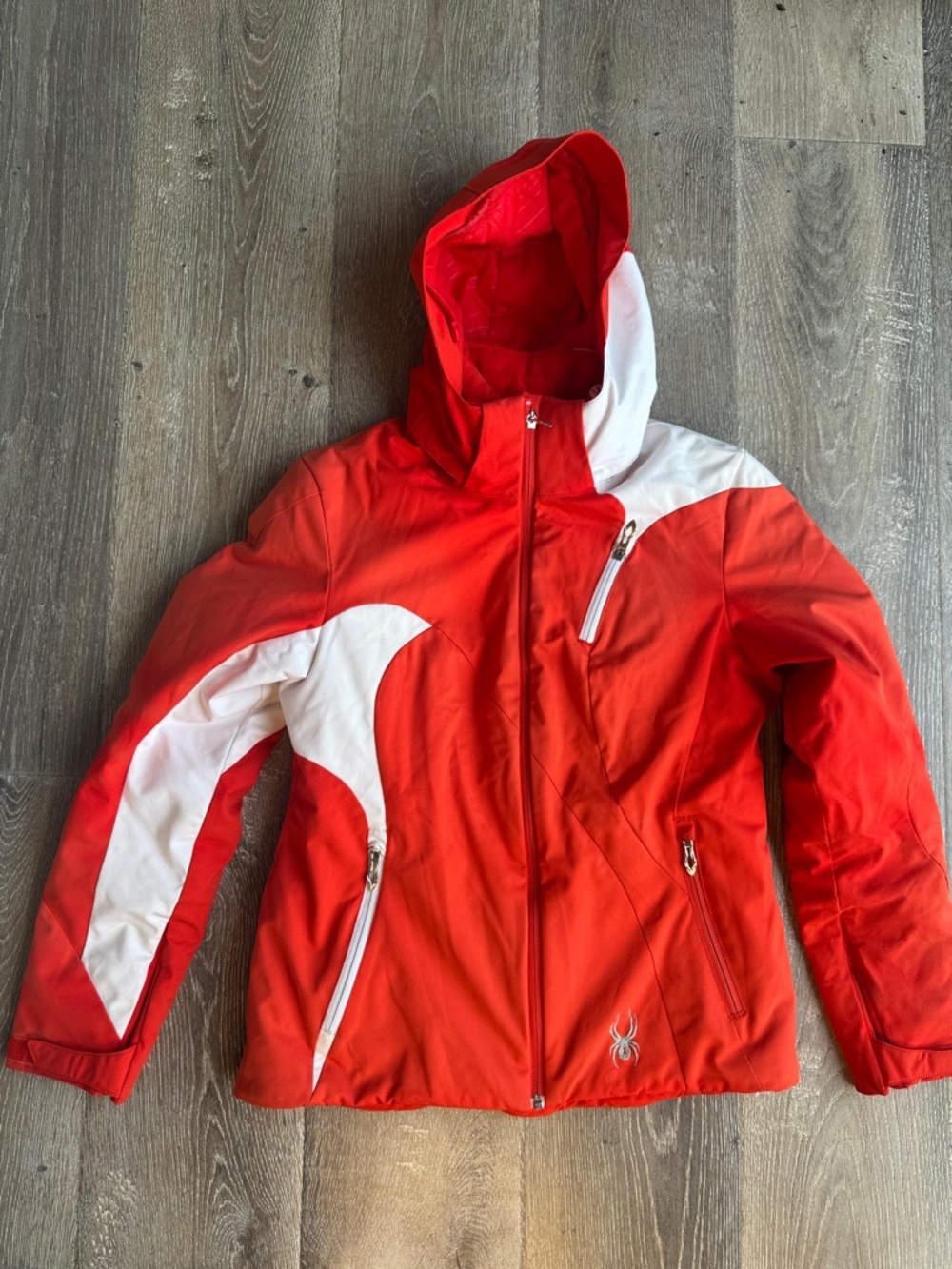 Spyder Red and White Woman’s Hooded Puffer Jacket